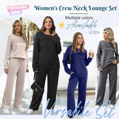 🔥LETZTER TAG 50 % RABATT👍✨Set aus Damen-Oberteil mit Rundhalsausschnitt und Hose mit Kordelzug1