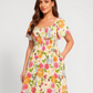 🌸Sommer-Sonderangebot: 50 % Rabatt💃Midi-Kleid mit Blumenmuster, Smokarbeit, quadratischem Ausschnitt und Taschen