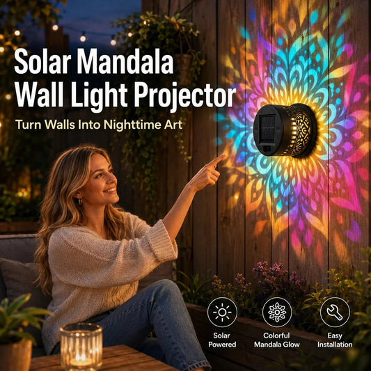 🎉1 kaufen, 1 gratis dazu🌞💡Solar-Mandala-Wandleuchte für den Außenbereich, Garten, Zaun, Projektorlampe, Terrasse, Stimmungsdekoration