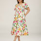 🌸Sommer-Sonderangebot: 50 % Rabatt💃Midi-Kleid mit Blumenmuster, Smokarbeit, quadratischem Ausschnitt und Taschen