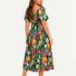 🌸Sommer-Sonderangebot: 50 % Rabatt💃Midi-Kleid mit Blumenmuster, Smokarbeit, quadratischem Ausschnitt und Taschen