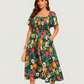 🌸Sommer-Sonderangebot: 50 % Rabatt💃Midi-Kleid mit Blumenmuster, Smokarbeit, quadratischem Ausschnitt und Taschen