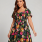 🌸Sommer-Sonderangebot: 50 % Rabatt💃Midi-Kleid mit Blumenmuster, Smokarbeit, quadratischem Ausschnitt und Taschen