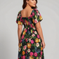 🌸Sommer-Sonderangebot: 50 % Rabatt💃Midi-Kleid mit Blumenmuster, Smokarbeit, quadratischem Ausschnitt und Taschen