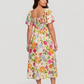 🌸Sommer-Sonderangebot: 50 % Rabatt💃Midi-Kleid mit Blumenmuster, Smokarbeit, quadratischem Ausschnitt und Taschen