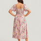 🌸Sommer-Sonderangebot: 50 % Rabatt💃Midi-Kleid mit Blumenmuster, Smokarbeit, quadratischem Ausschnitt und Taschen