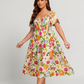 🌸Sommer-Sonderangebot: 50 % Rabatt💃Midi-Kleid mit Blumenmuster, Smokarbeit, quadratischem Ausschnitt und Taschen