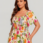 🌸Sommer-Sonderangebot: 50 % Rabatt💃Midi-Kleid mit Blumenmuster, Smokarbeit, quadratischem Ausschnitt und Taschen