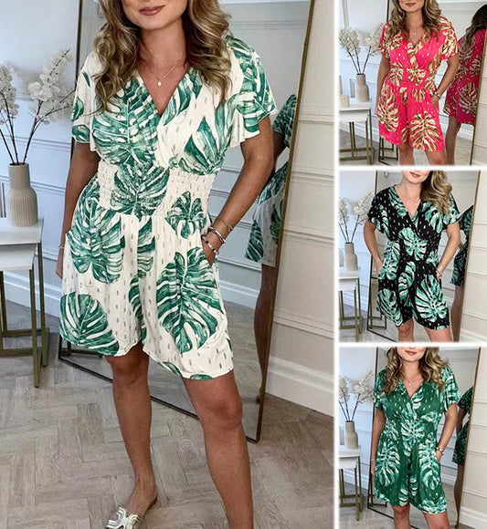 🌷Frühling Vorverkauf 49% Rabatt🍃Overall mit elastischer Taille und botanischem Print für Damen