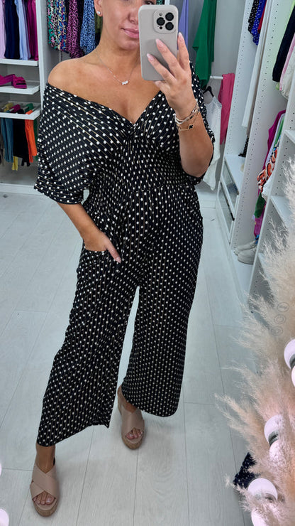 🌷Summer Promotion 49% OFF💙 - Polka Dot Printed Elastic Waist Jumpsuit