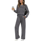 🔥LETZTER TAG 50 % RABATT👍✨Set aus Damen-Oberteil mit Rundhalsausschnitt und Hose mit Kordelzug1