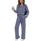 🔥LETZTER TAG 50 % RABATT👍✨Set aus Damen-Oberteil mit Rundhalsausschnitt und Hose mit Kordelzug1