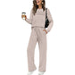 🔥LETZTER TAG 50 % RABATT👍✨Set aus Damen-Oberteil mit Rundhalsausschnitt und Hose mit Kordelzug1